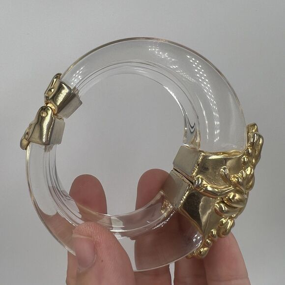 Vintage Inna Cytrine Heavy Lucite And Gold Tone Swirl Bangle Bracelet Chunky Big - Picture 13 of 14